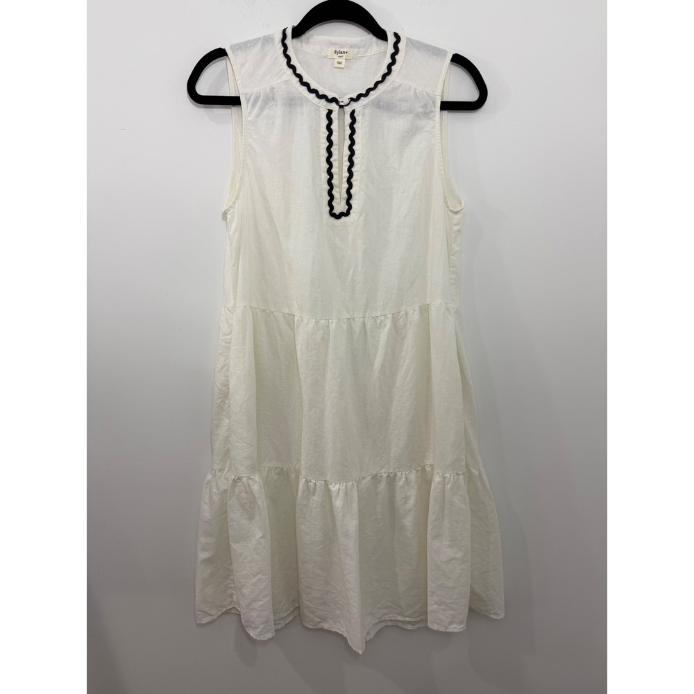 Dylan White Linen Cotton Ric Rac Trim Tiered Sleeveless Dress E5W88SCL Small